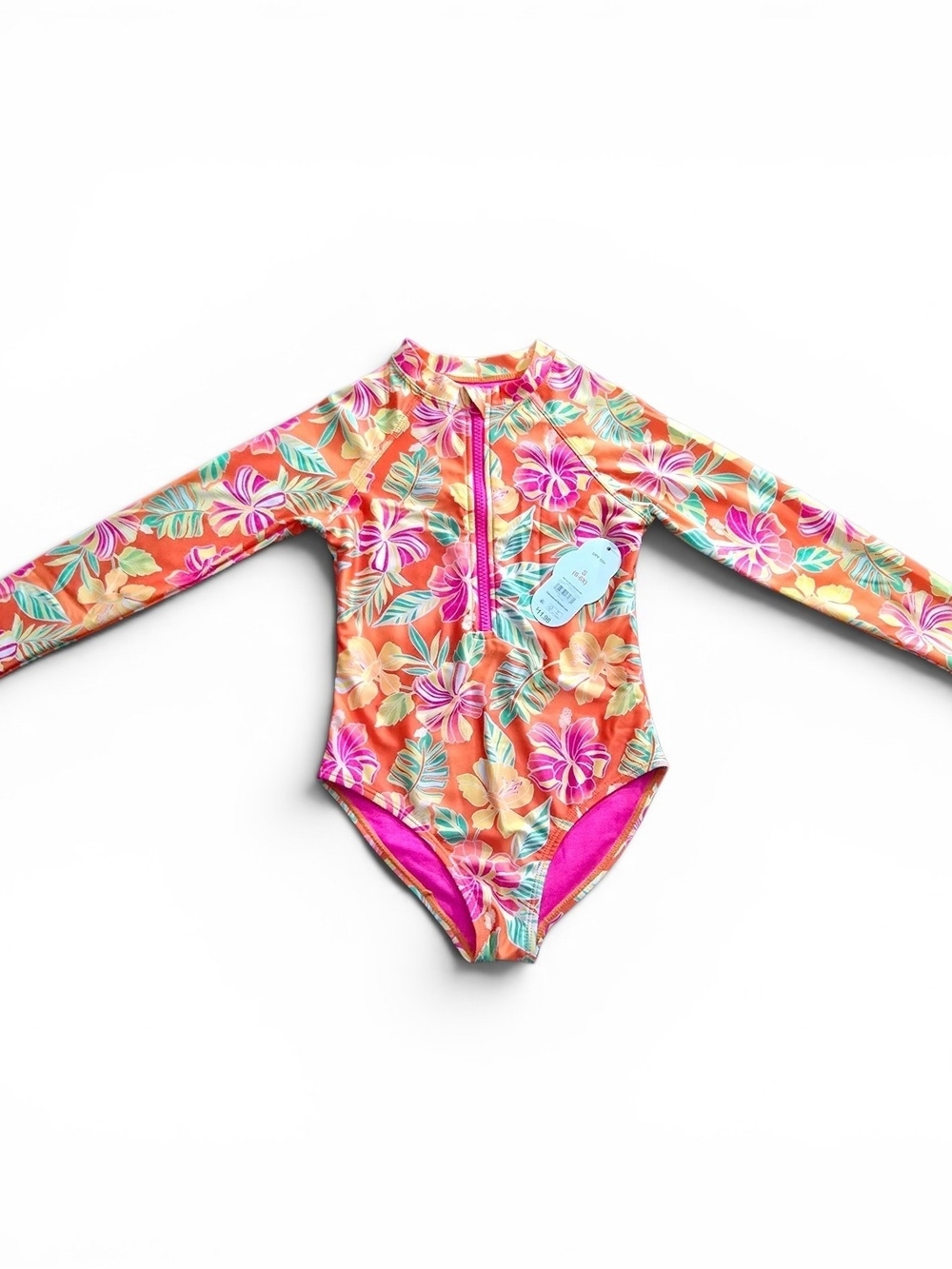 Girls 6/6X UPF 50+ Tropical Zip Wonder Nation Rashguard One Piece Swimsuit NWT